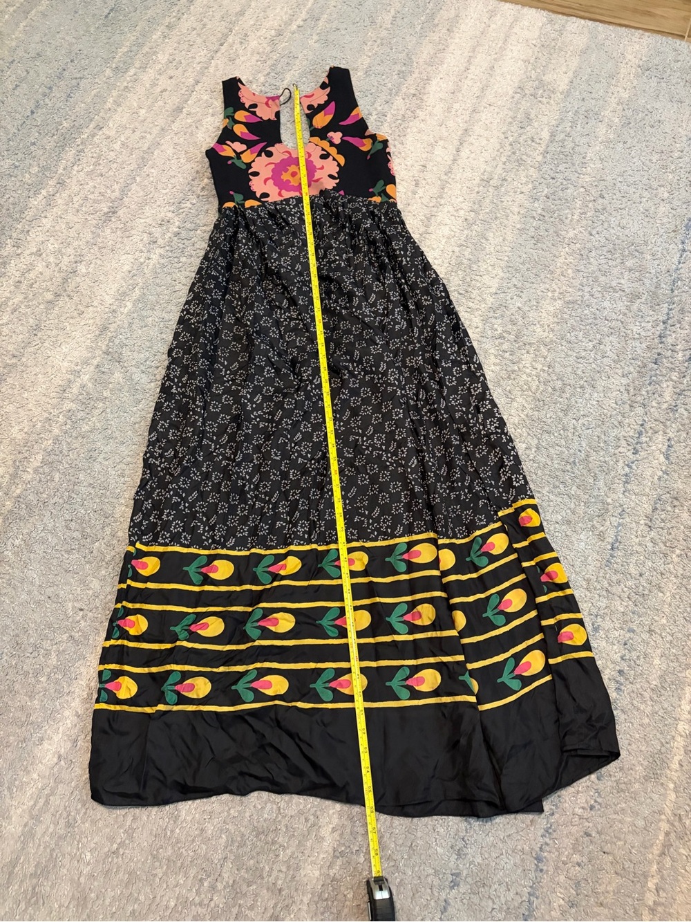 Anupamaa Anthropologie Silk Blend Maxi Dress M Black Floral Boho Sleeveless Indi - Picture 7 of 7